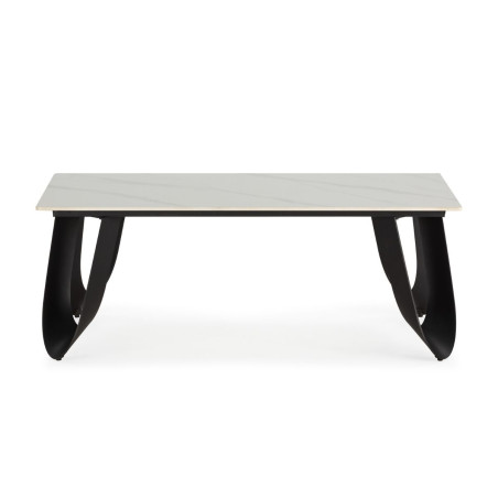 Table basse design rectangulaire plateau céramique marbre blanc pied métal noir - LEILOR