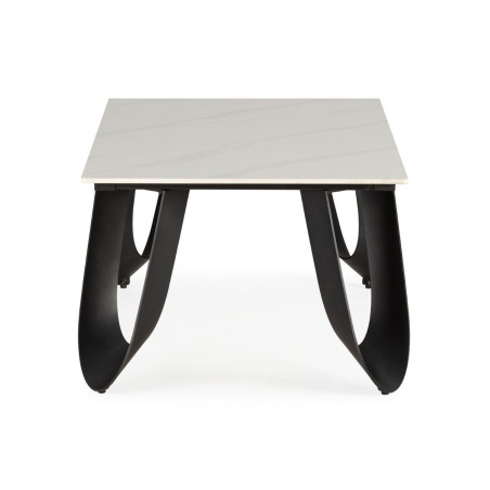 Table basse design rectangulaire plateau céramique marbre blanc pied métal noir - LEILOR