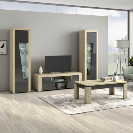 Table Basse Aspect Chêne Miel et Anthracite - GUEIO