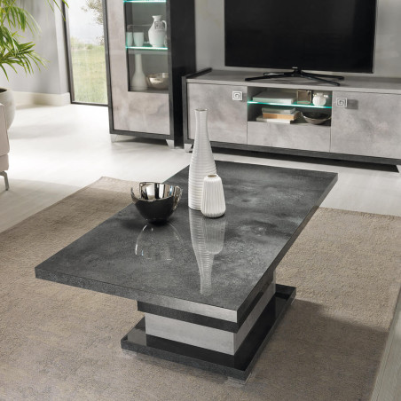 Table Basse à Pied Central Gris Aspect Pierre - HOFIO