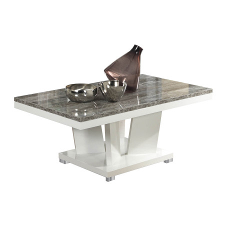 Table Basse Rectangulaire Laqué Blanc et Effet Bois Taupe - DENIO