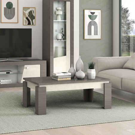 Table Basse Décor Bois Gris Veiné et Beige - GONDA