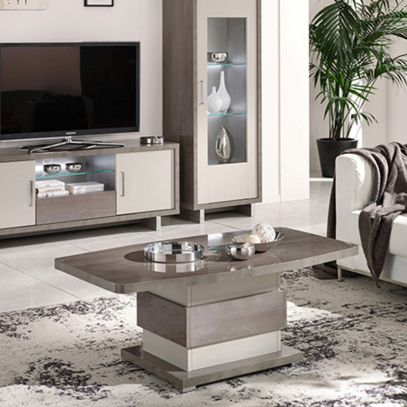 Table basse gris acier métallisé et gris perle mat - AUXIA