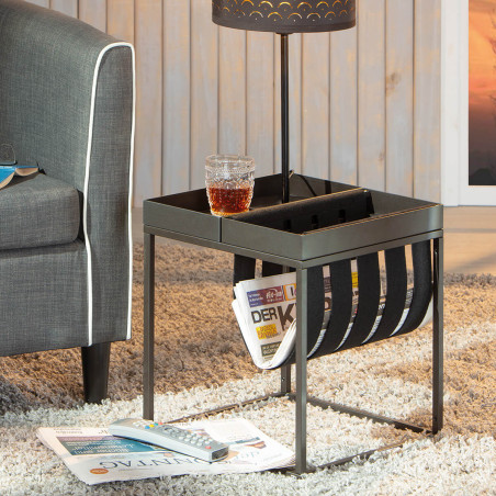 Table d’appoint grise avec porte-brochure - STACIA