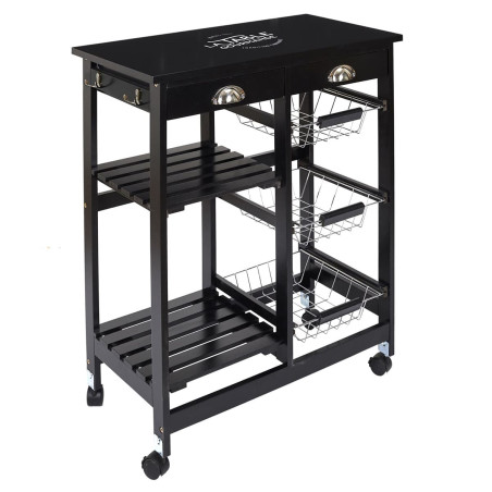 Desserte à Roulettes Noire Multi-Rangement - DRAGO