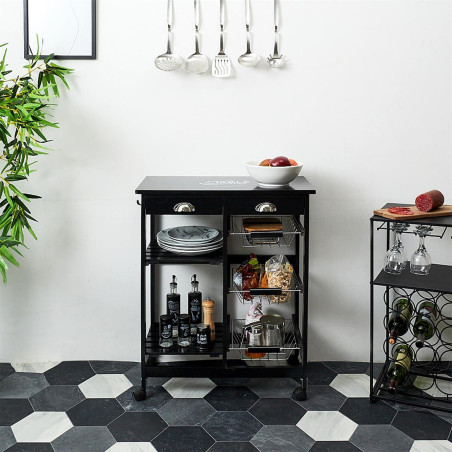 Desserte à Roulettes Noire Multi-Rangement - DRAGO