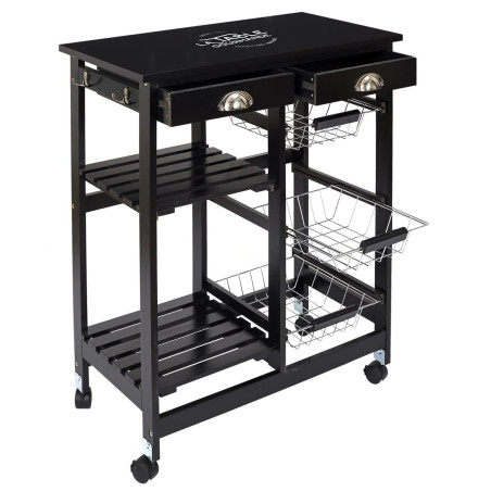 Desserte à Roulettes Noire Multi-Rangement - DRAGO