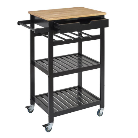 Desserte à roulettes noire avec porte-bouteilles - KWITO