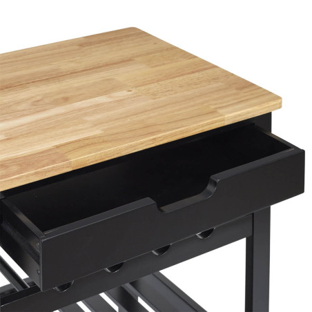 Desserte à roulettes noire avec porte-bouteilles - KWITO