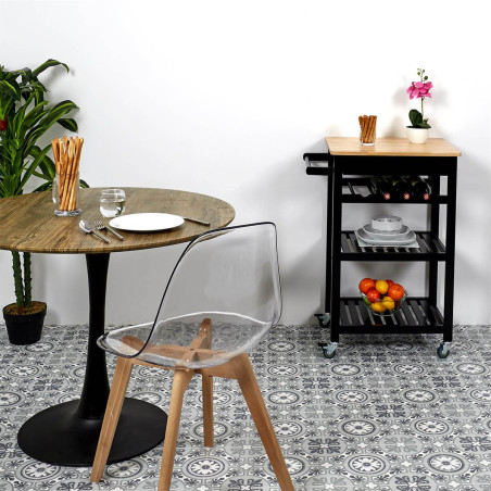 Desserte à roulettes noire avec porte-bouteilles - KWITO