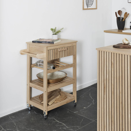 Desserte de cuisine multi-rangement effet bois avec tasseaux - PAJEN