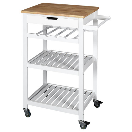 Desserte à roulettes blanche avec porte-bouteilles - KWITO