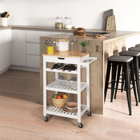 Desserte à roulettes blanche avec porte-bouteilles - KWITO