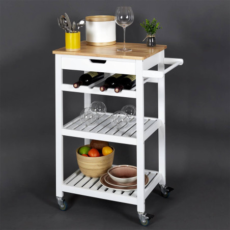 Desserte à roulettes blanche avec porte-bouteilles - KWITO