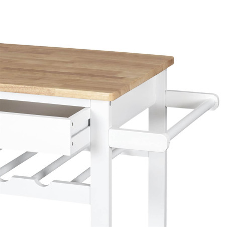 Desserte à roulettes blanche avec porte-bouteilles - KWITO