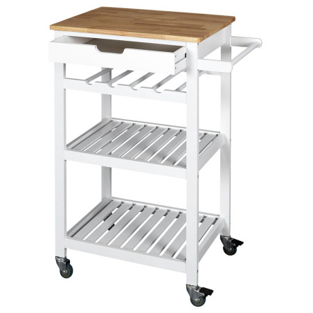 Desserte à roulettes blanche avec porte-bouteilles - KWITO