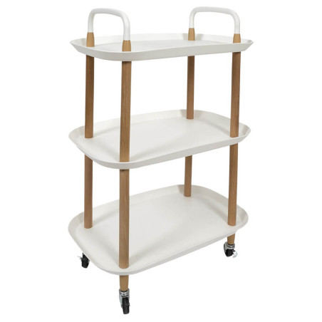 Desserte sur roulettes en métal imitation bois et plateaux blancs - KALIRA