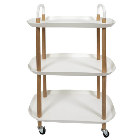 Desserte sur roulettes en métal imitation bois et plateaux blancs - KALIRA