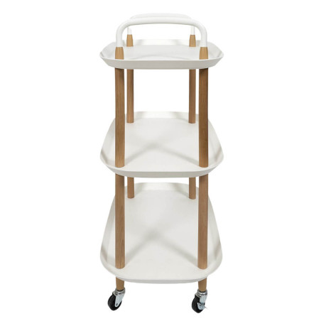 Desserte sur roulettes en métal imitation bois et plateaux blancs - KALIRA