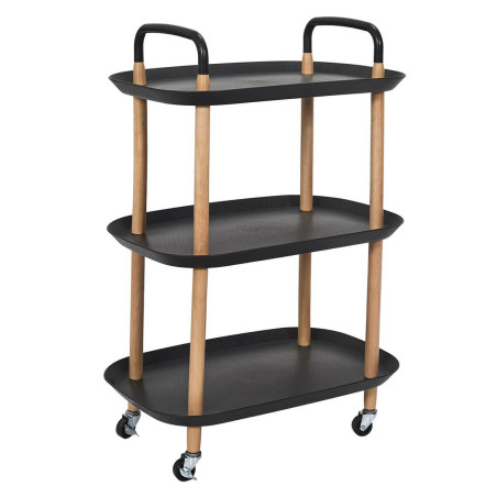 Desserte sur roulettes en métal imitation bois et plateaux noirs - KALIRA