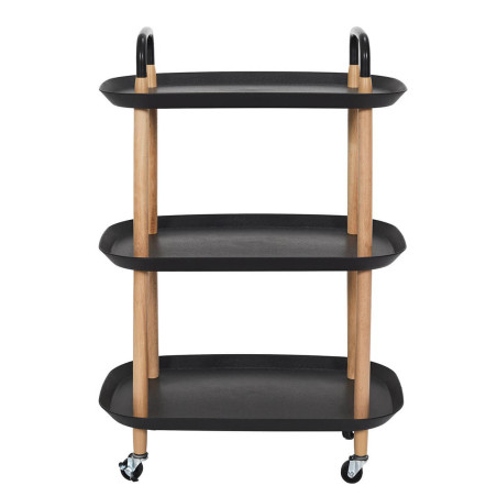 Desserte sur roulettes en métal imitation bois et plateaux noirs - KALIRA