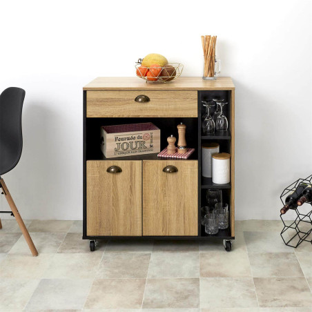 Desserte à Roulettes Multi-Rangement Aspect Bois - DINAR