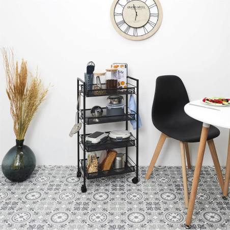 Desserte à Roulettes Métallique Noire 4 niveaux - PANIO