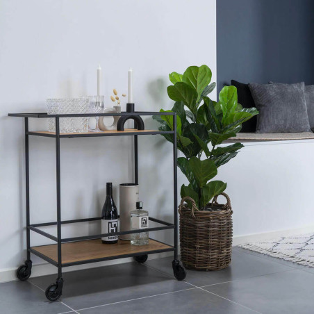 Desserte à Roulettes Acier et Bois Aspect Naturel - VOLIO