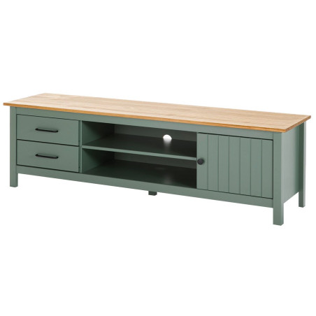 Meuble TV 1 Porte 2 Tiroirs Bois Ciré Vert - TINIO