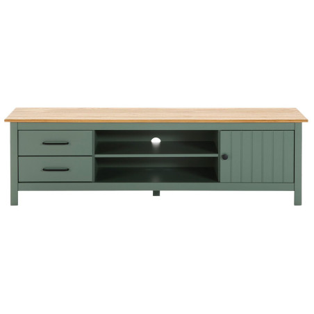 Meuble TV 1 Porte 2 Tiroirs Bois Ciré Vert - TINIO