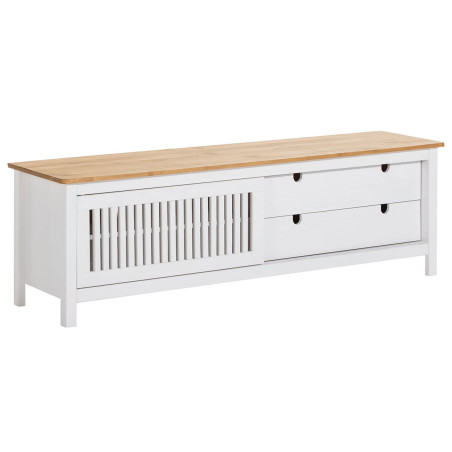 Meuble TV 1 porte coulissante 2 tiroirs bois ciré blanc - MALLA