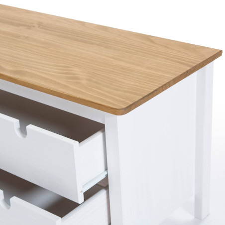 Meuble TV 1 porte coulissante 2 tiroirs bois ciré blanc - MALLA