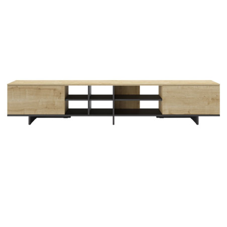 Meuble TV 2 portes 230 cm imitation bois et noir - ESQUISSOR