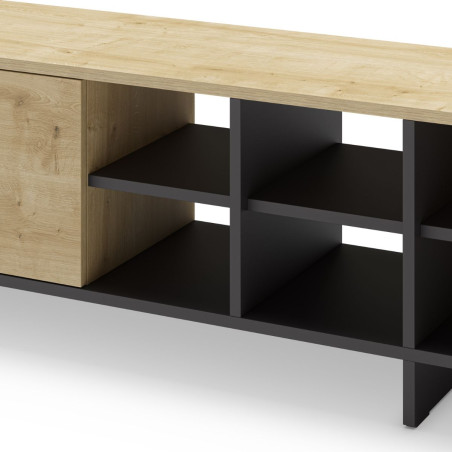 Meuble TV 2 portes 230 cm imitation bois et noir - ESQUISSOR