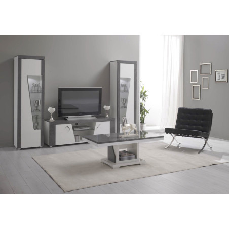 Meuble TV 2 portes et niche gris finition brillante - LUREN