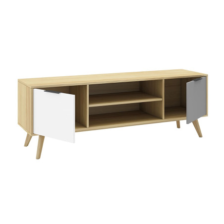 Meuble TV 140 cm 2 portes scandinave en pin massif - BORGEN
