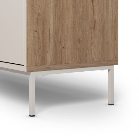 Meuble TV 3 portes 150 cm beige et bois avec découpe graphique - ANOUKOR