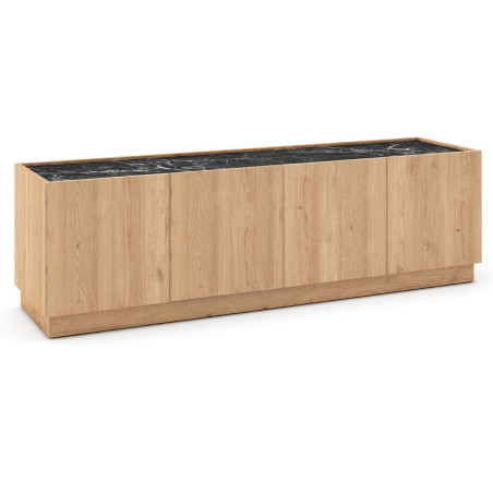 Meuble TV 4 portes 160 cm imitation bois et marbre noir - ODALYSOR