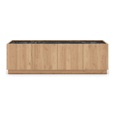 Meuble TV 4 portes 160 cm imitation bois et marbre noir - ODALYSOR