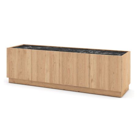 Meuble TV 4 portes 160 cm imitation bois et marbre noir - ODALYSOR