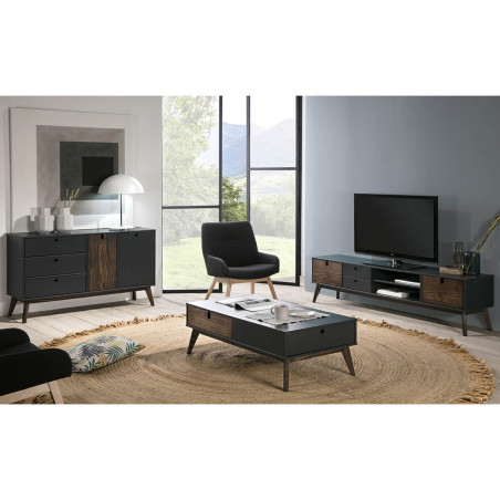 Meuble TV 2 portes 2 tiroirs bois et gris foncé - LILIO