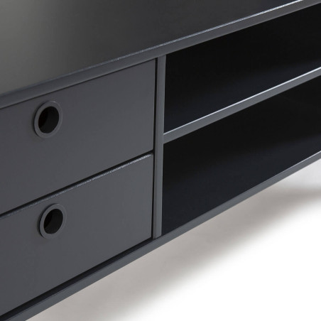 Meuble TV 2 portes 2 tiroirs bois et gris foncé - LILIO