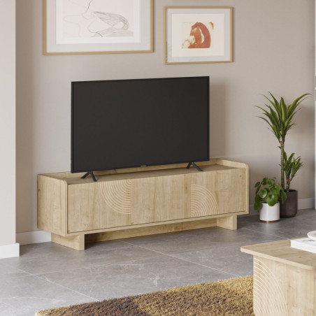 Meuble TV 3 portes 140 cm en mélaminé effet bois - RIADOR