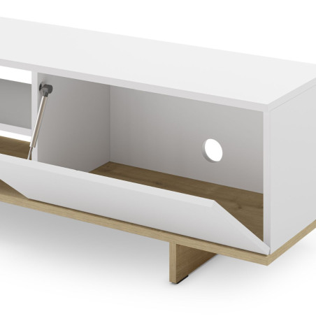Meuble TV 1 porte 4 niches en mélaminé blanc et bois - ESQUISSOR