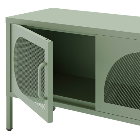 Meuble TV 180 cm 4 Portes Ajourées Métal Vert Menthe - LIVIRA