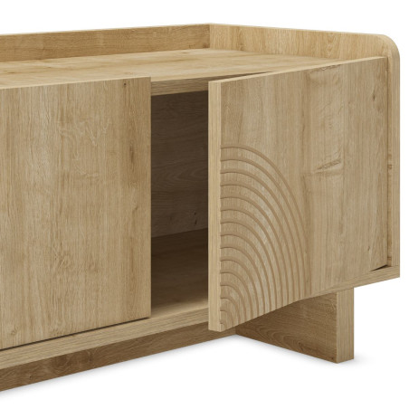 Meuble TV 4 portes 180 cm en mélaminé imitation bois décor relief fraisé - RIADOR