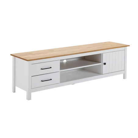 Meuble TV 1 Porte 2 Tiroirs Bois Ciré Blanc - TINIO
