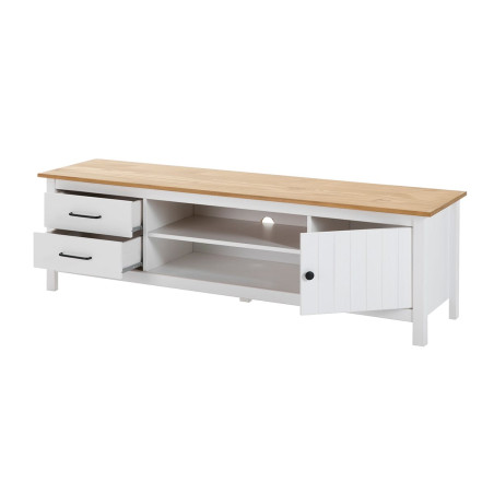 Meuble TV 1 Porte 2 Tiroirs Bois Ciré Blanc - TINIO