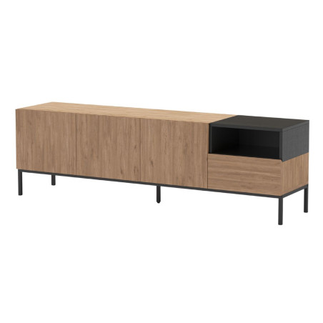 Meuble TV 3 portes bois et noir piètement métal - CALLASOR