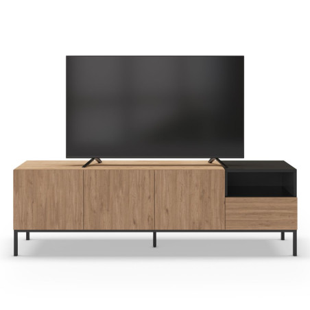 Meuble TV 3 portes bois et noir piètement métal - CALLASOR